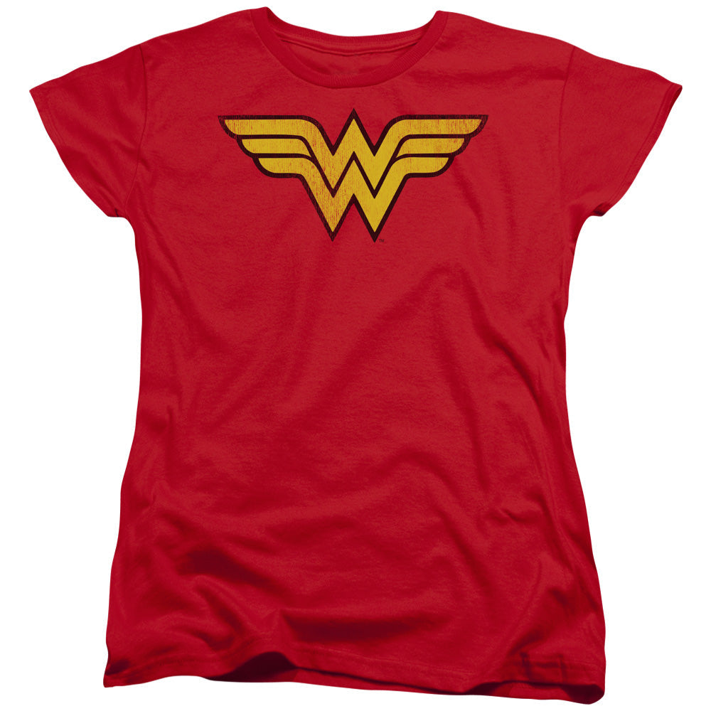 DC Comics Wonder Woman Logo Distressed Womens T Shirt Red Officially Licensed
