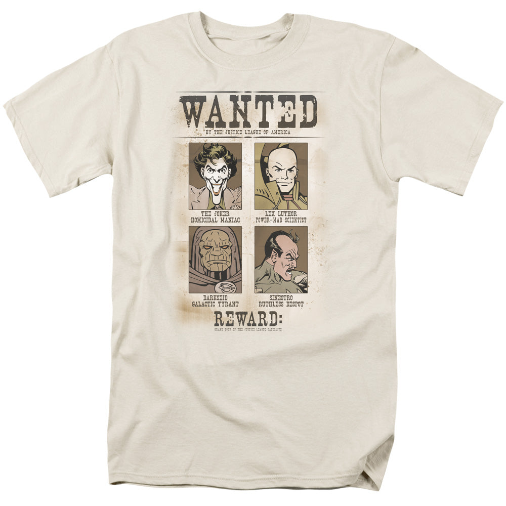 DC Comics Wanted Poster Mens T Shirt Cream Officially Licensed