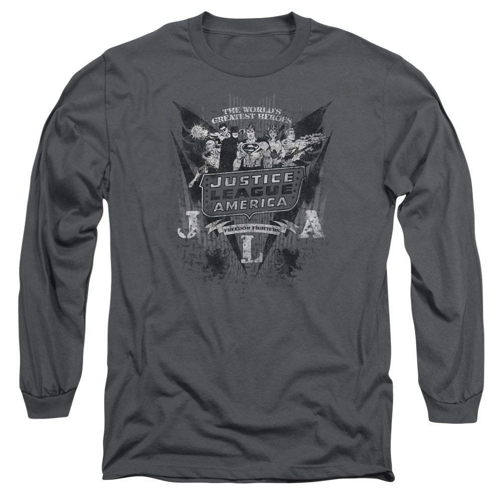 Dc Greatest Heroes Mens Long Sleeve Shirt Charcoal Officially Licensed
