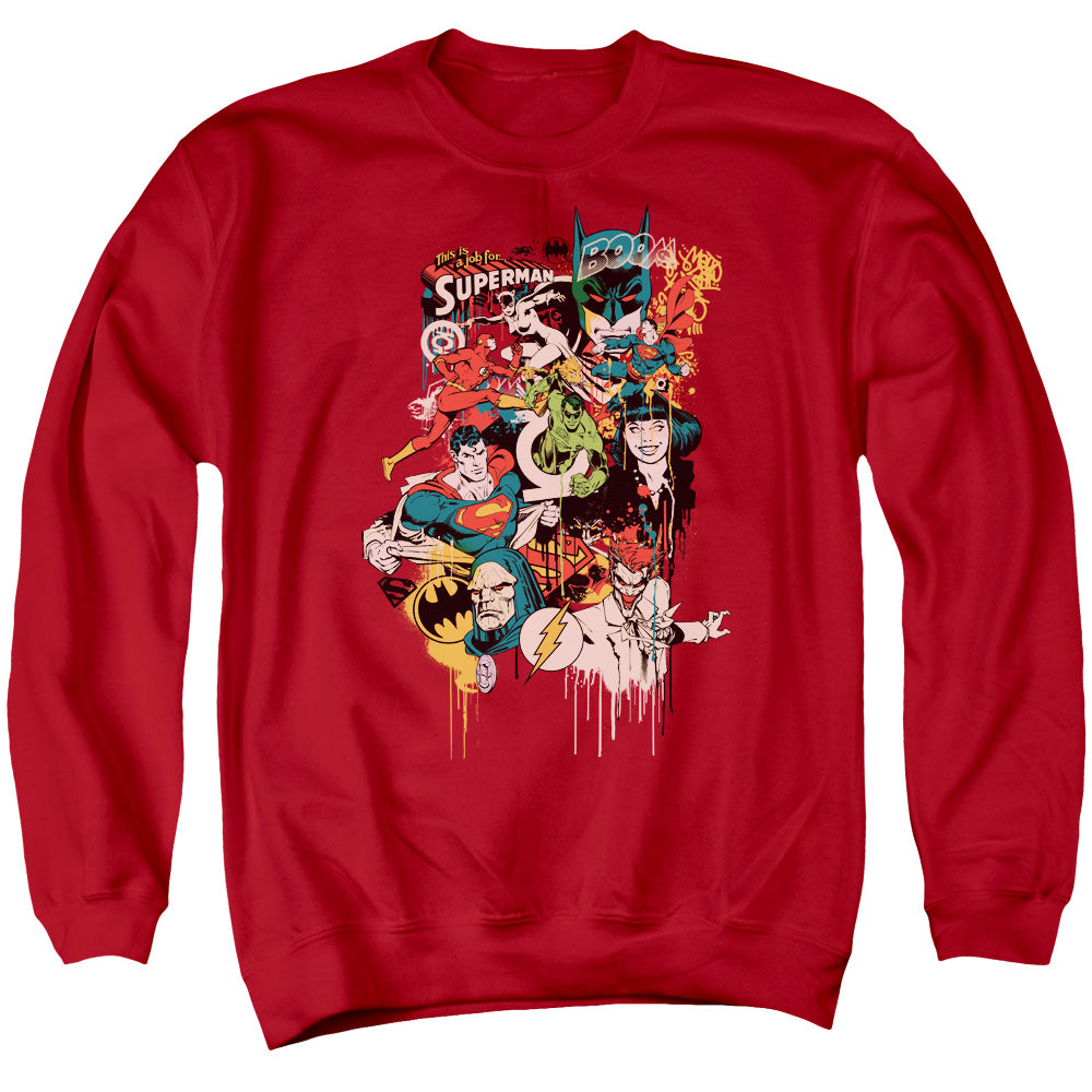 DC Comics Dripping Characters Mens Crewneck Sweatshirt Red Officially Licensed