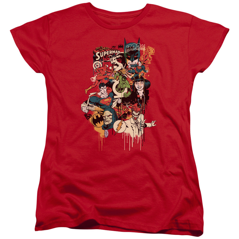 DC Comics Dripping Characters Womens T Shirt Red Officially Licensed