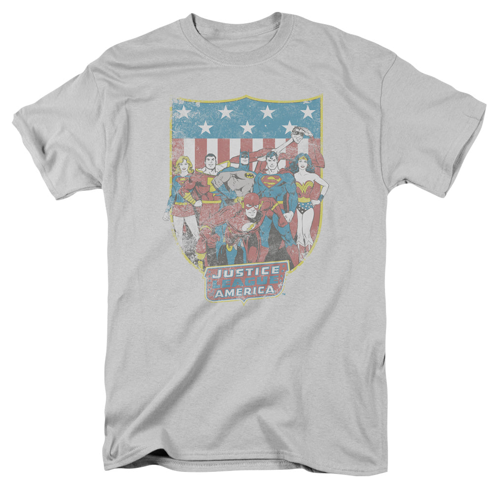 DC Comics Jla American Shield Mens T Shirt Silver Officially Licensed