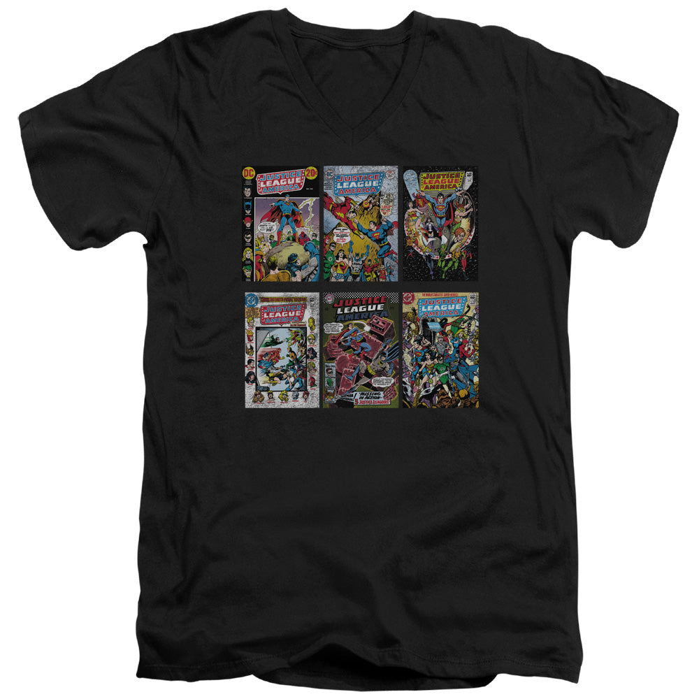 DC Comics DC Comics Covers Mens Slim Fit V Neck T Shirt Black Officially Licensed