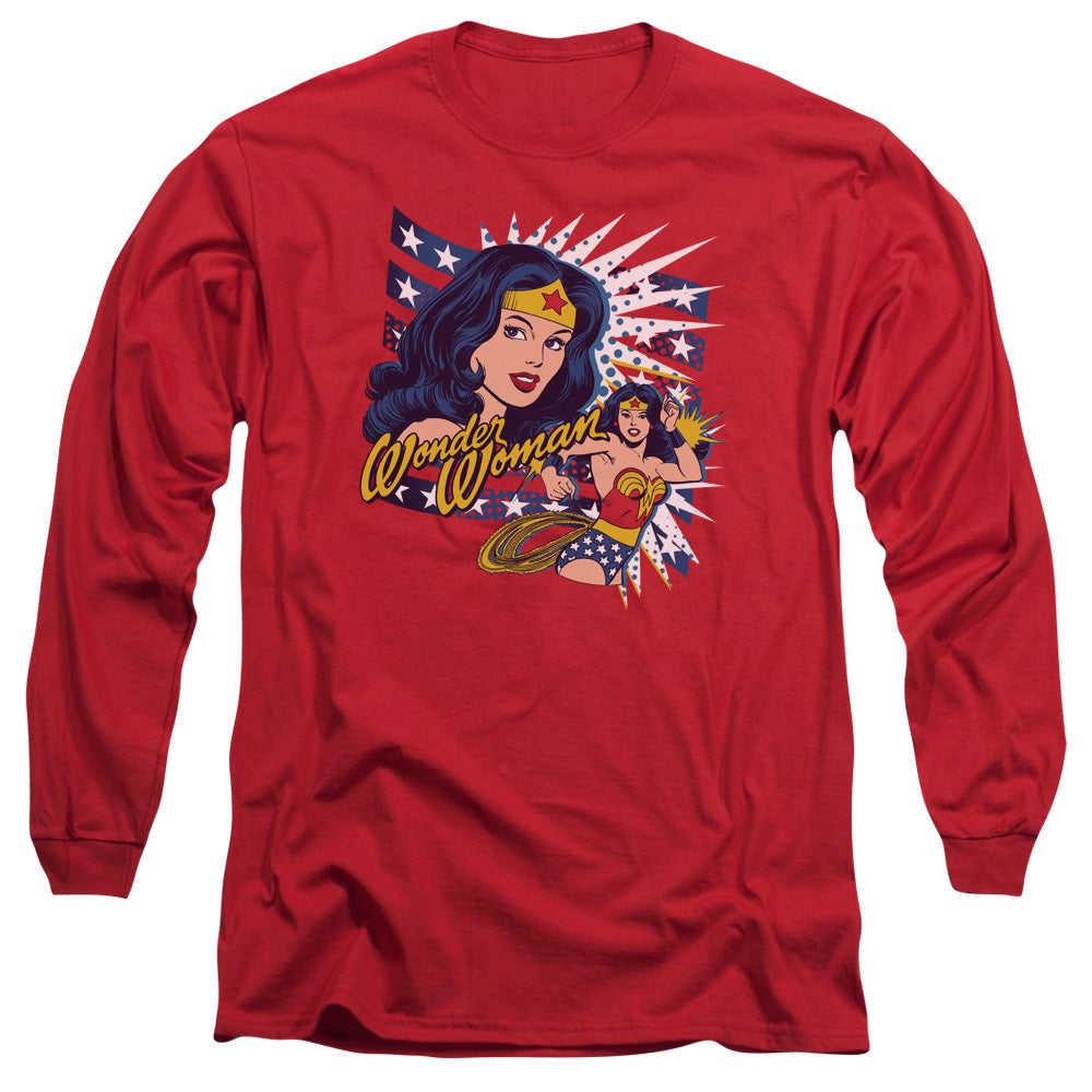 Dco Pop Art Wonder Mens Long Sleeve Shirt Red Officially Licensed