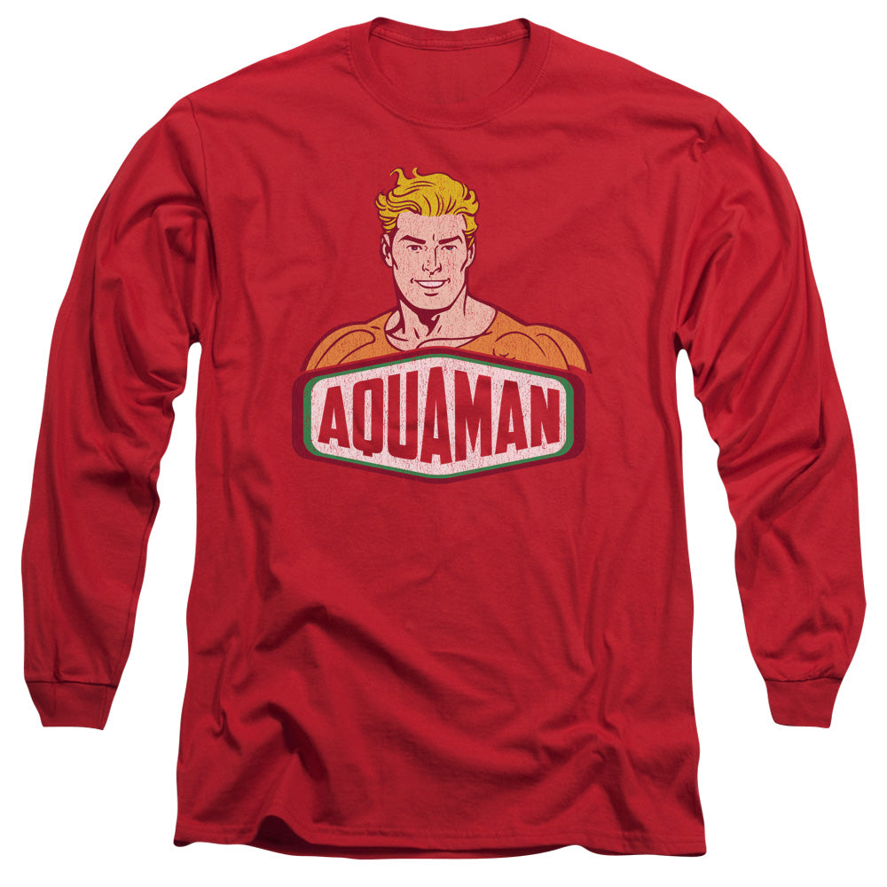 Dco Aquaman Sign Mens Long Sleeve Shirt Red Officially Licensed