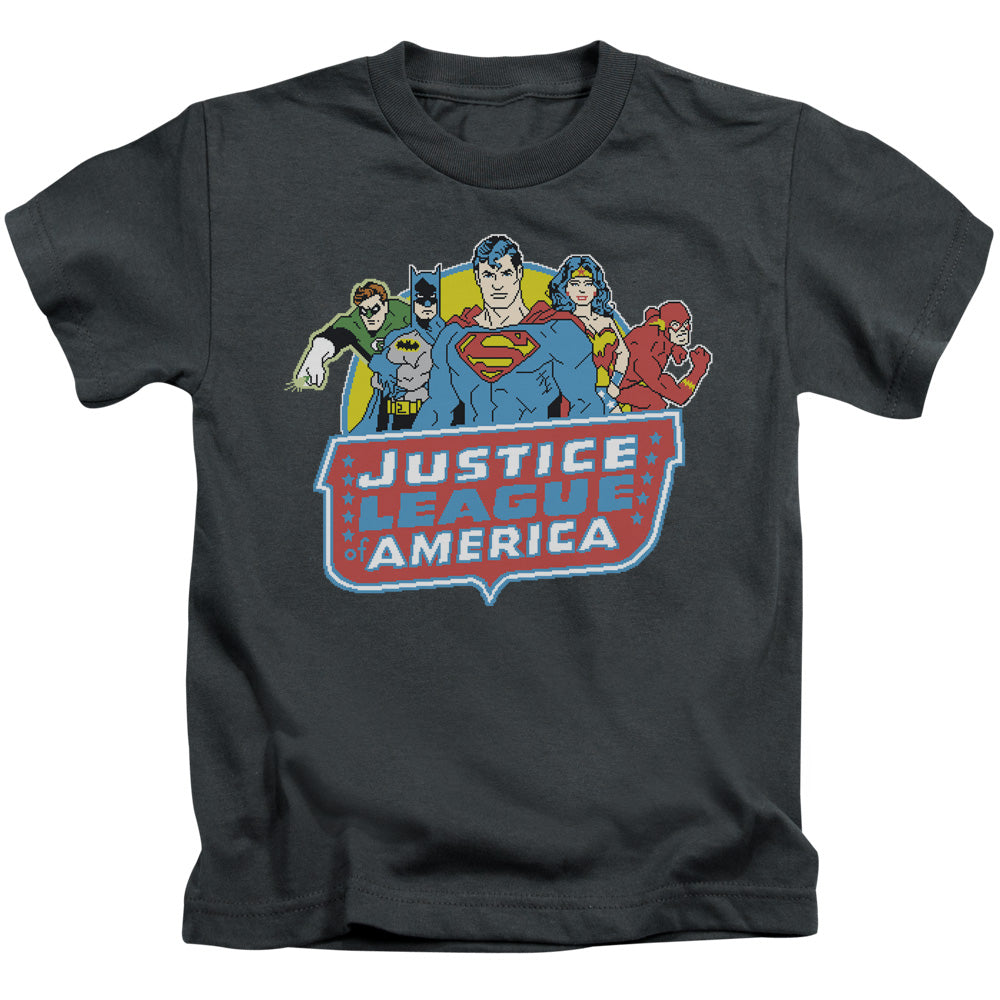 DC Comics 8 Bit League Juvenile Kids Youth T Shirt Charcoal Officially Licensed
