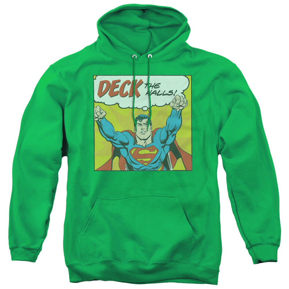 DC Comics Deck the Halls Mens Hoodie Kelly Green Officially Licensed