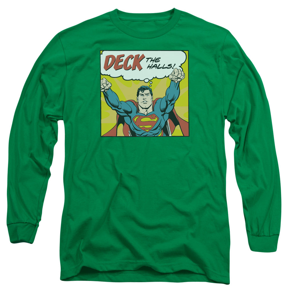 DC Comics Deck the Halls Mens Long Sleeve Shirt Kelly Green Officially Licensed