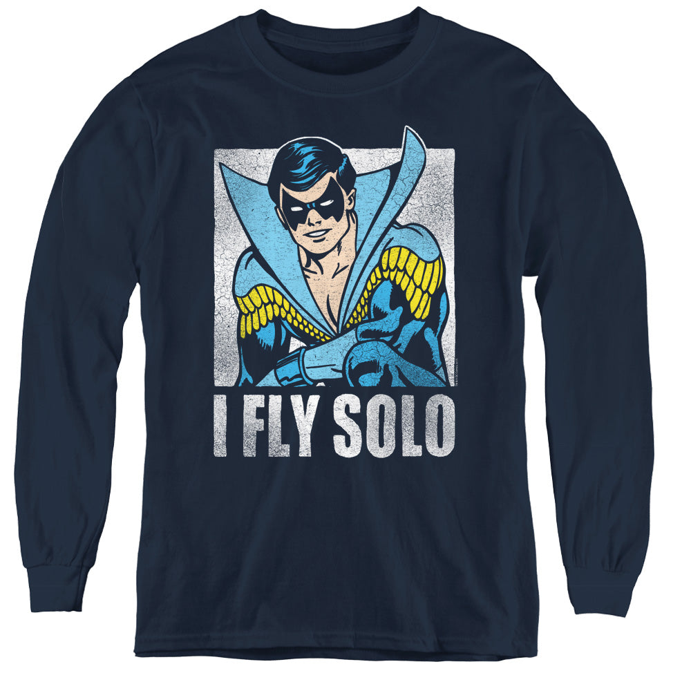 DC Comics Fly Solo Long Sleeve Kids Youth T Shirt Navy Blue Officially Licensed