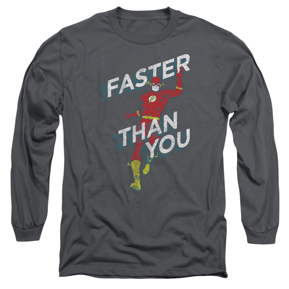 Dc Flash Faster Than You Mens Long Sleeve Shirt Charcoal Officially Licensed