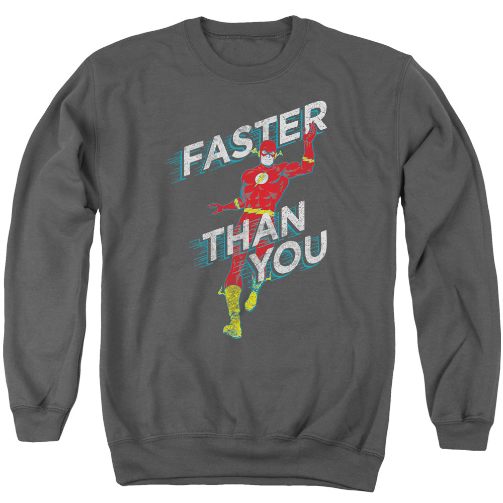 Dc Flash Faster Than You Mens Crewneck Sweatshirt Charcoal Officially Licensed