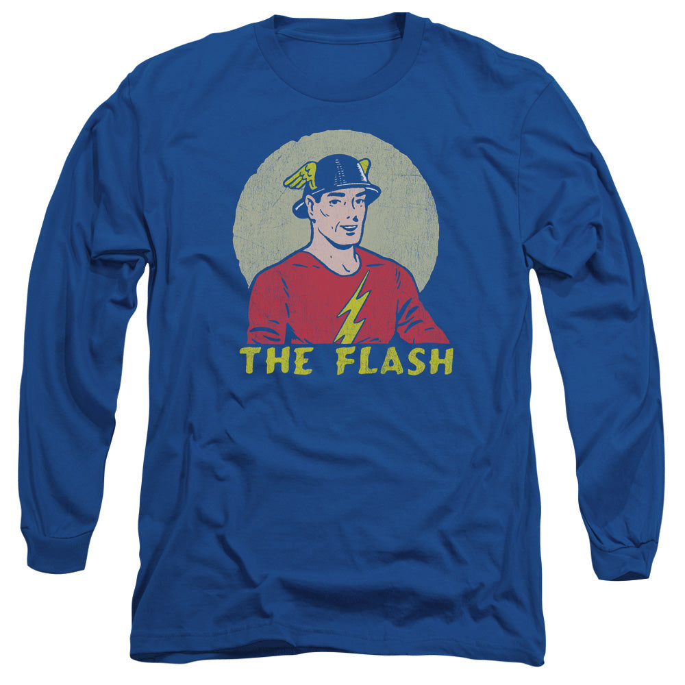 Dc Flash Faded Circle Mens Long Sleeve Shirt Royal Officially Licensed