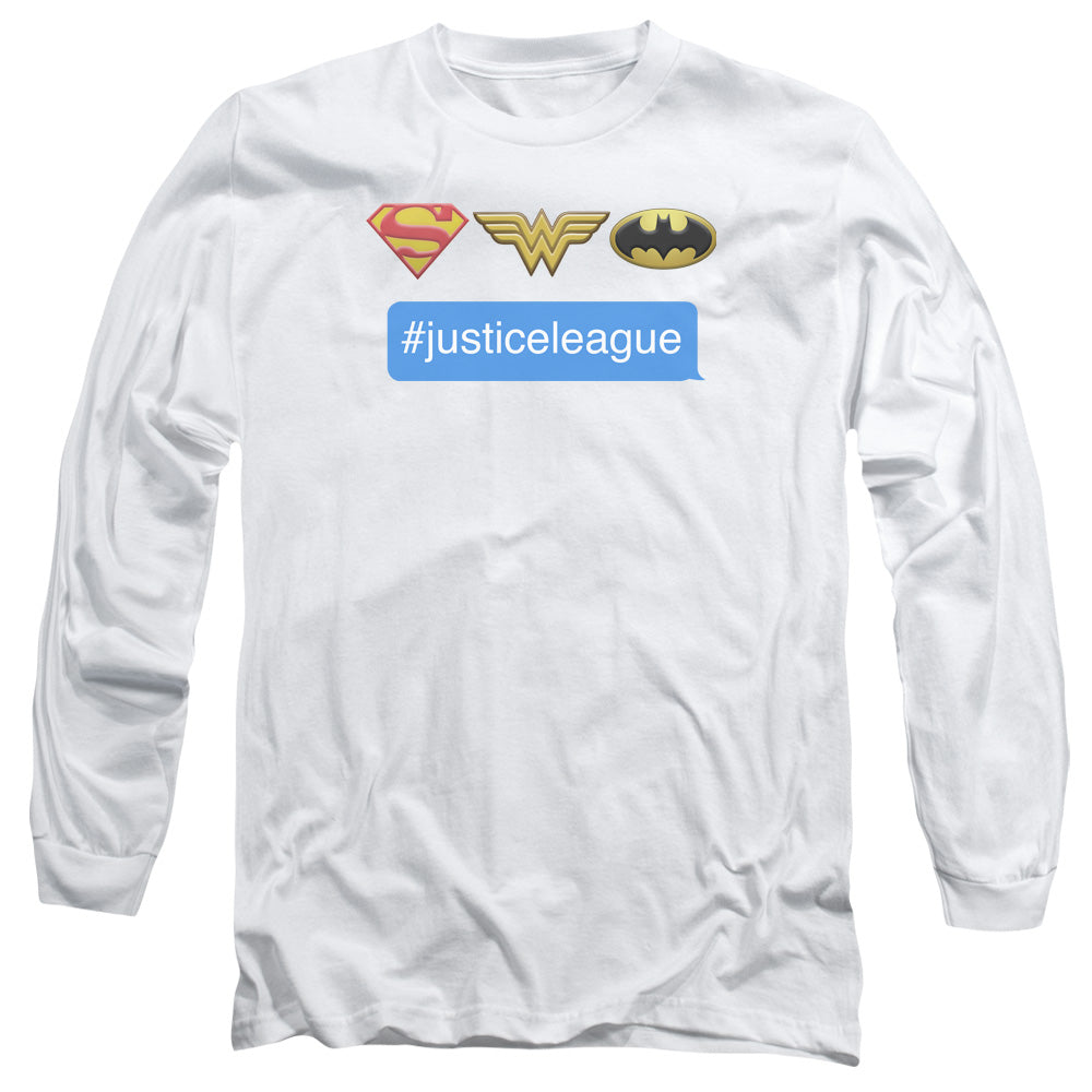 DC Comics Hashtag Jla Mens Long Sleeve Shirt White Officially Licensed