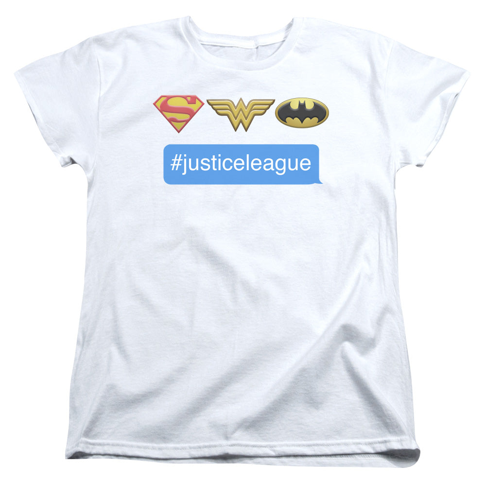 DC Comics Hashtag Justice League Womens T Shirt White Officially Licensed