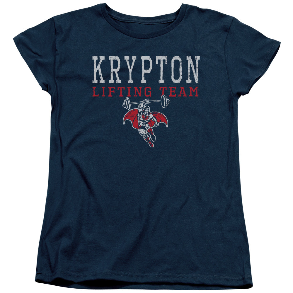 DC Comics Krpton Lifting Womens T Shirt Navy Blue Officially Licensed