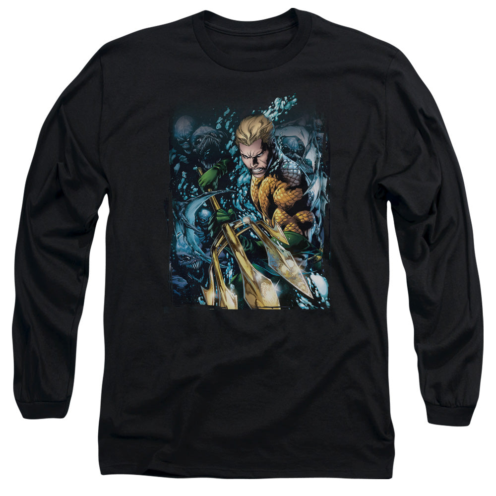 Jla Aquaman #1 Mens Long Sleeve Shirt Black Officially Licensed