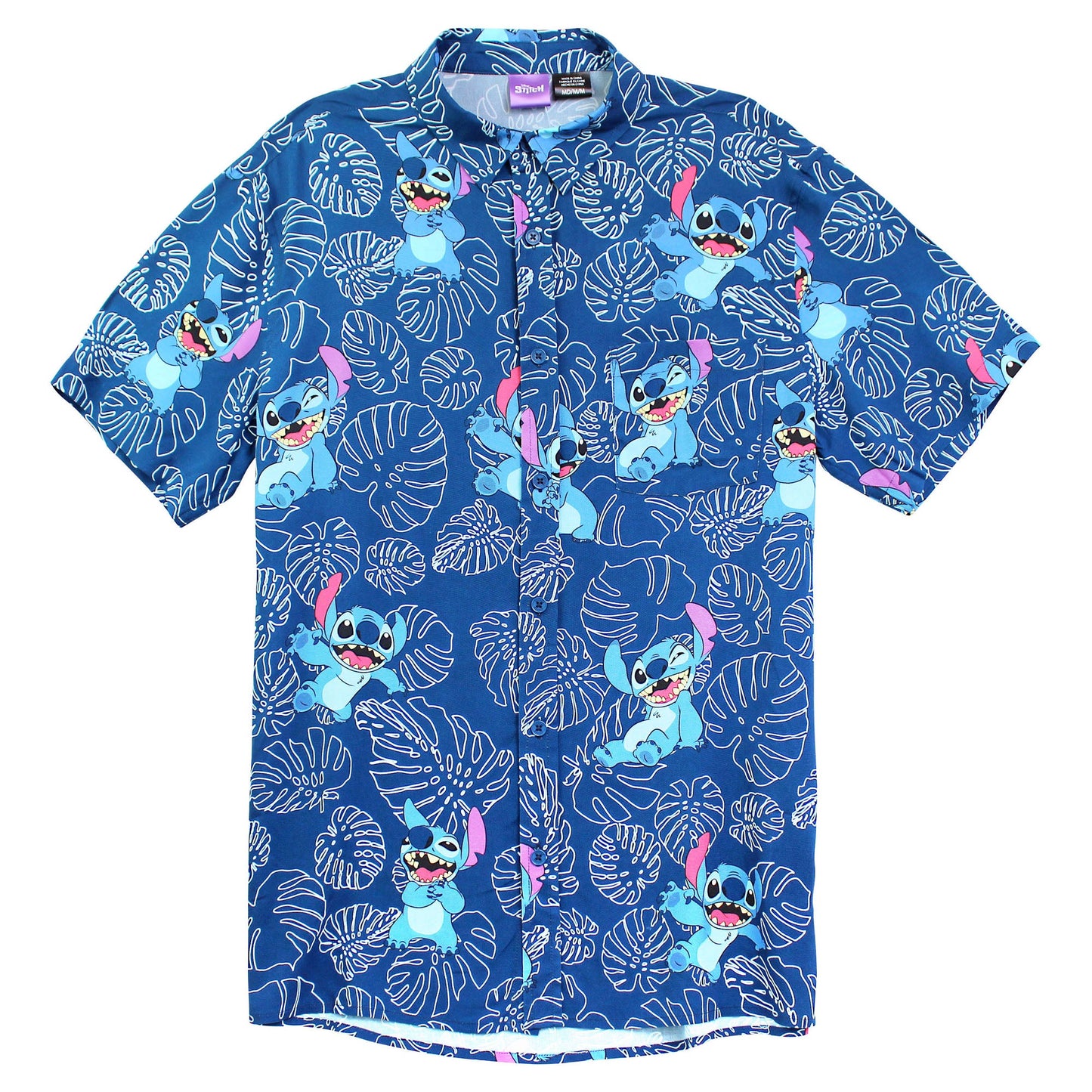 Disney Stitch Plants Repeat Mens Button Up Woven Shirt
