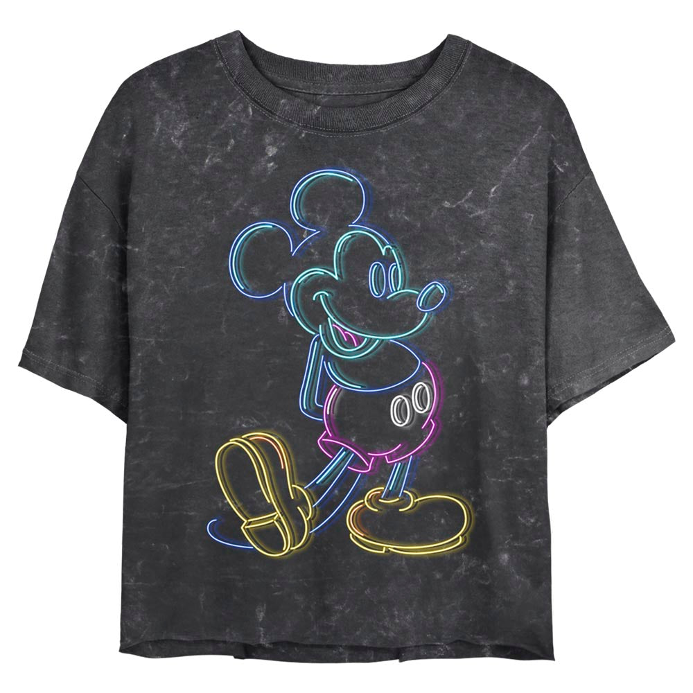 Disney Neon Mickey Mouse Outline Mineral Wash Juniors Crop TopShirt