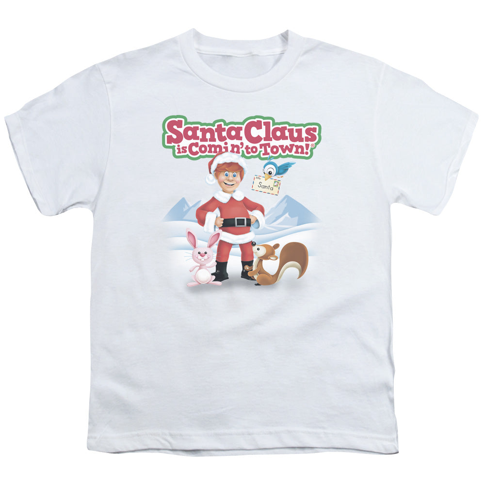 Santa Claus is Comin to Town Animal Friends Kids Youth T Shirt White Officially Licensed