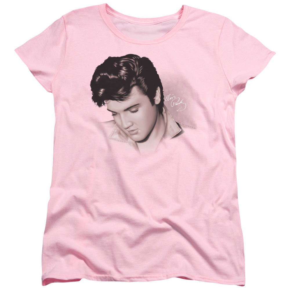 Elvis Presley Looking Down Womens T Shirt Pink Officially Licensed