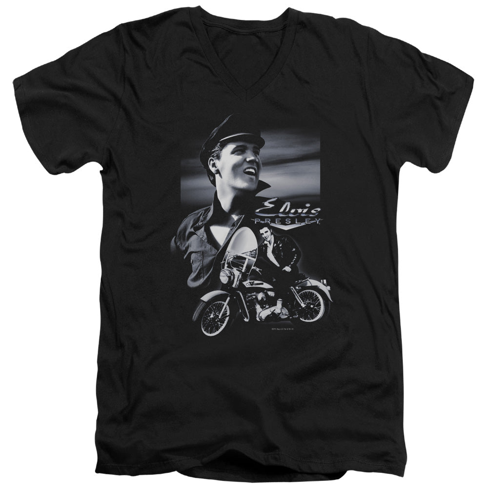 Elvis Presley Motorcycle Mens Slim Fit V-Neck T Shirt Black Officially Licensed