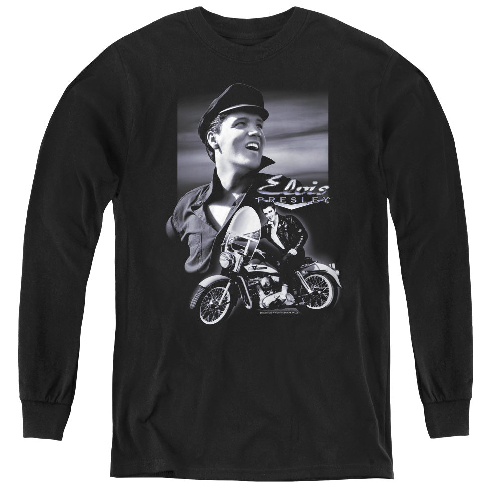 Elvis Presley Motorcycle Long Sleeve Kids Youth T Shirt Black Officially Licensed