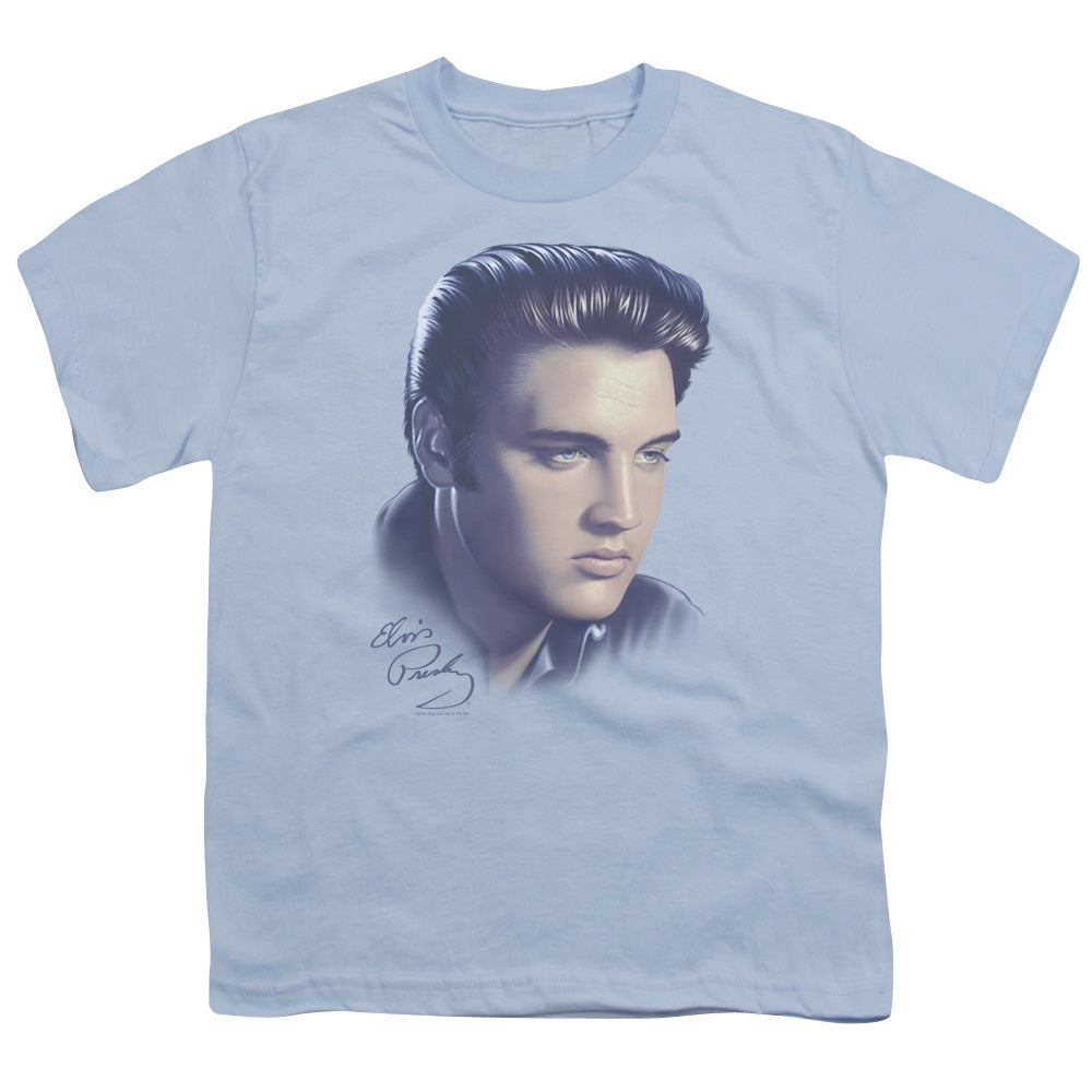 Elvis Presley Big Portrait Kids Youth T Shirt Light Blue Officially Licensed