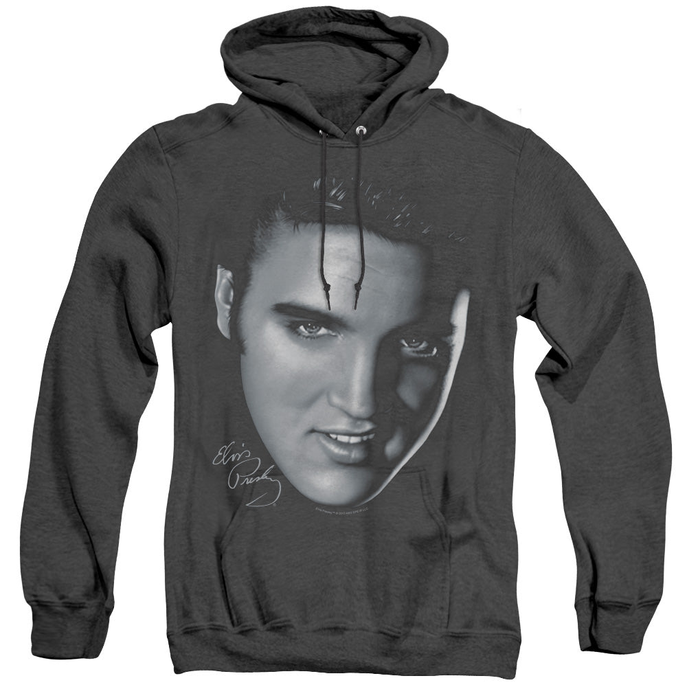Elvis Presley Big Face Mens Heather Hoodie Black Officially Licensed
