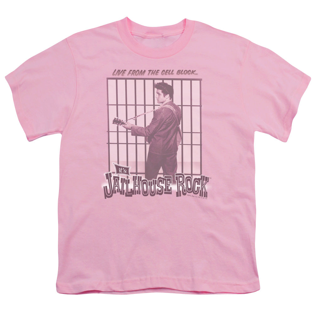 Elvis Presley Cell Block Rock Kids Youth T Shirt Pink Officially Licensed