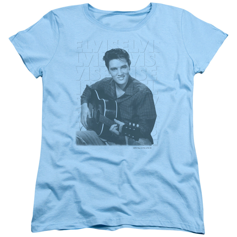 Elvis Presley Repeat Womens T Shirt Light Blue Officially Licensed
