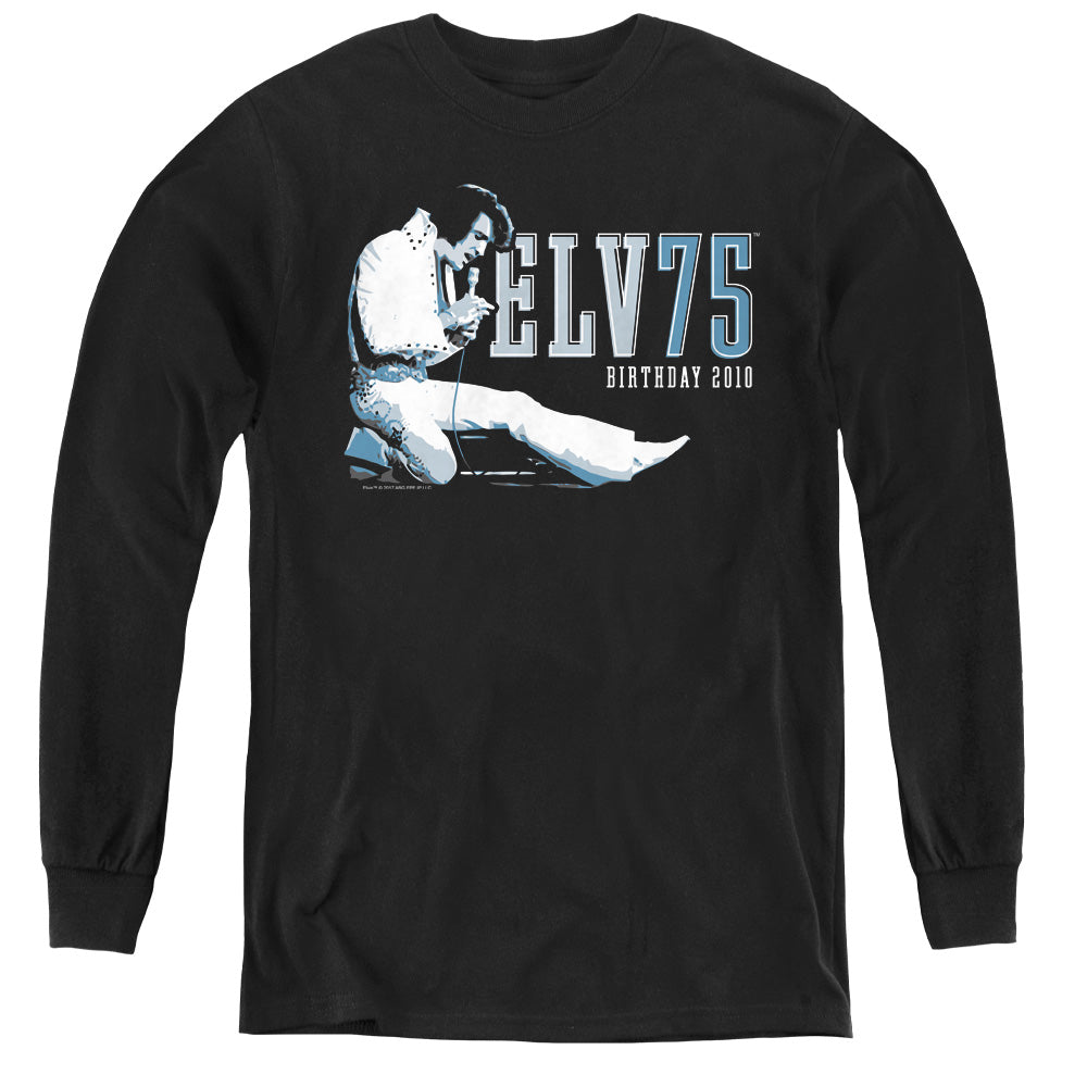 Elvis Presley Elv 75 Logo Long Sleeve Kids Youth T Shirt Black Officially Licensed