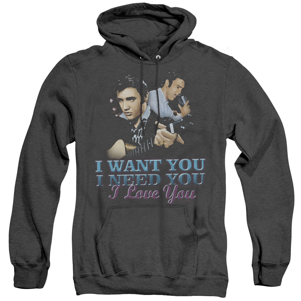 Elvis Presley I Want You Mens Heather Hoodie Black Officially Licensed
