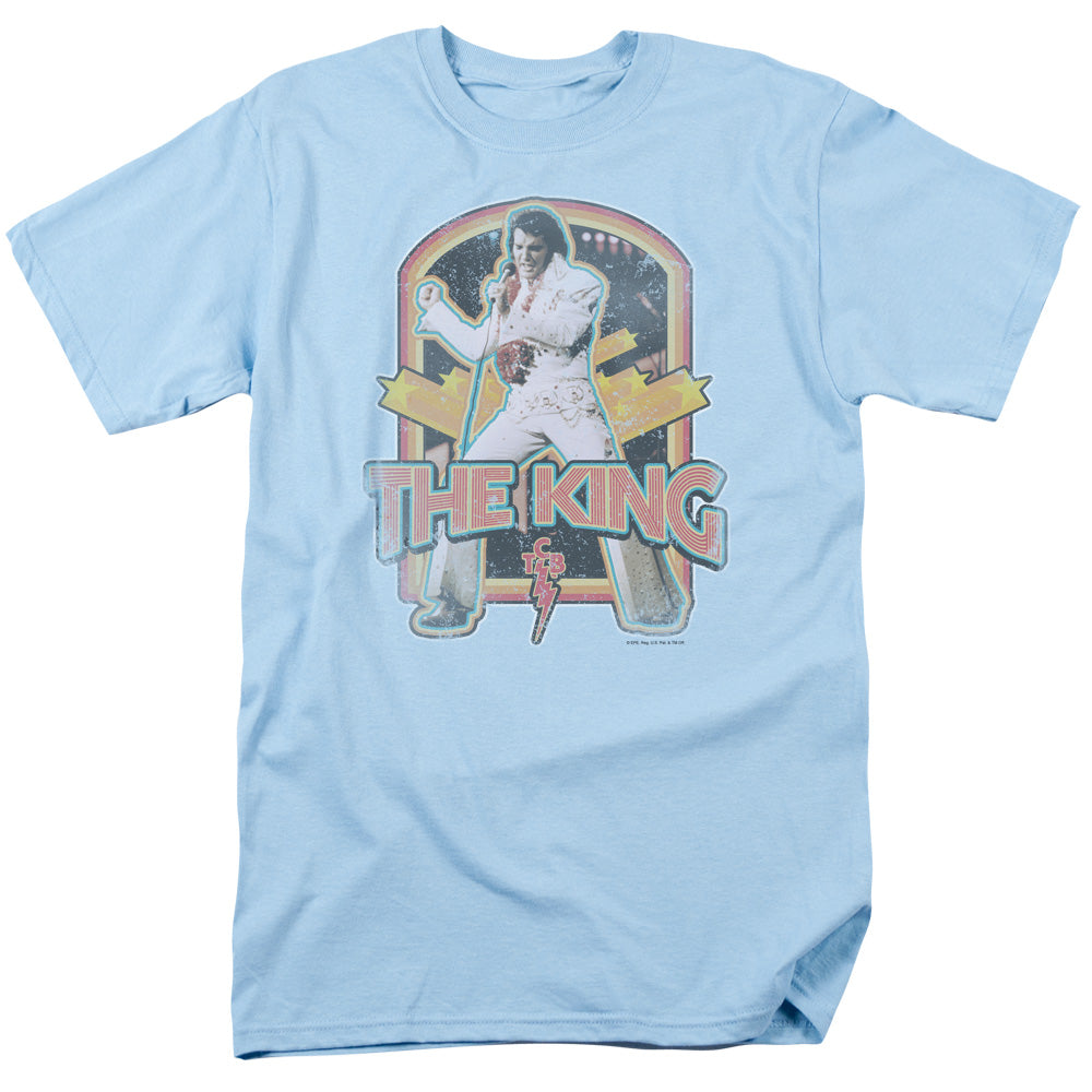 Elvis Presley Distressed King Mens T Shirt Light Blue Officially Licensed