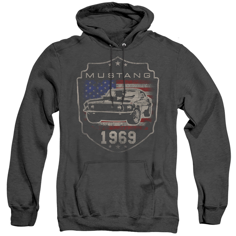 Ford Mustang 1969 Flag Heather Mens Hoodie Black Officially Licensed