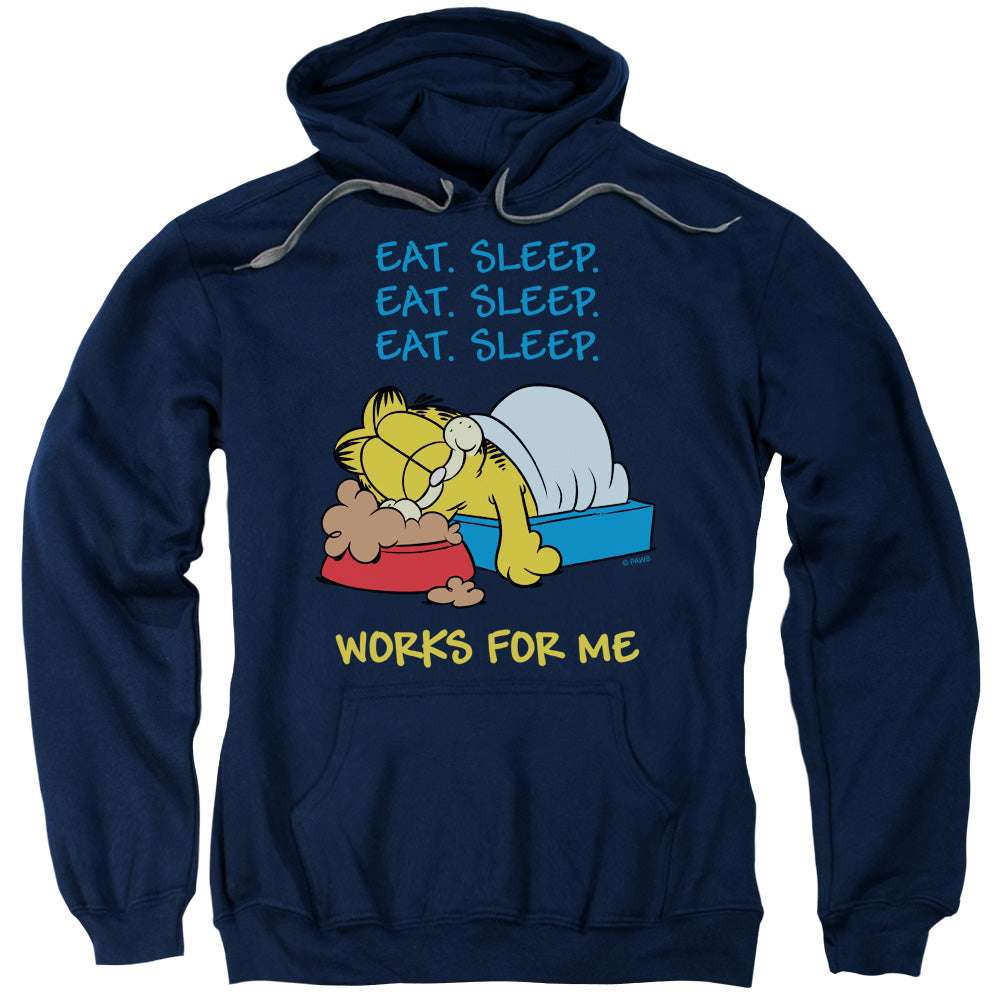 Garfield Works For Me Mens Hoodie Navy