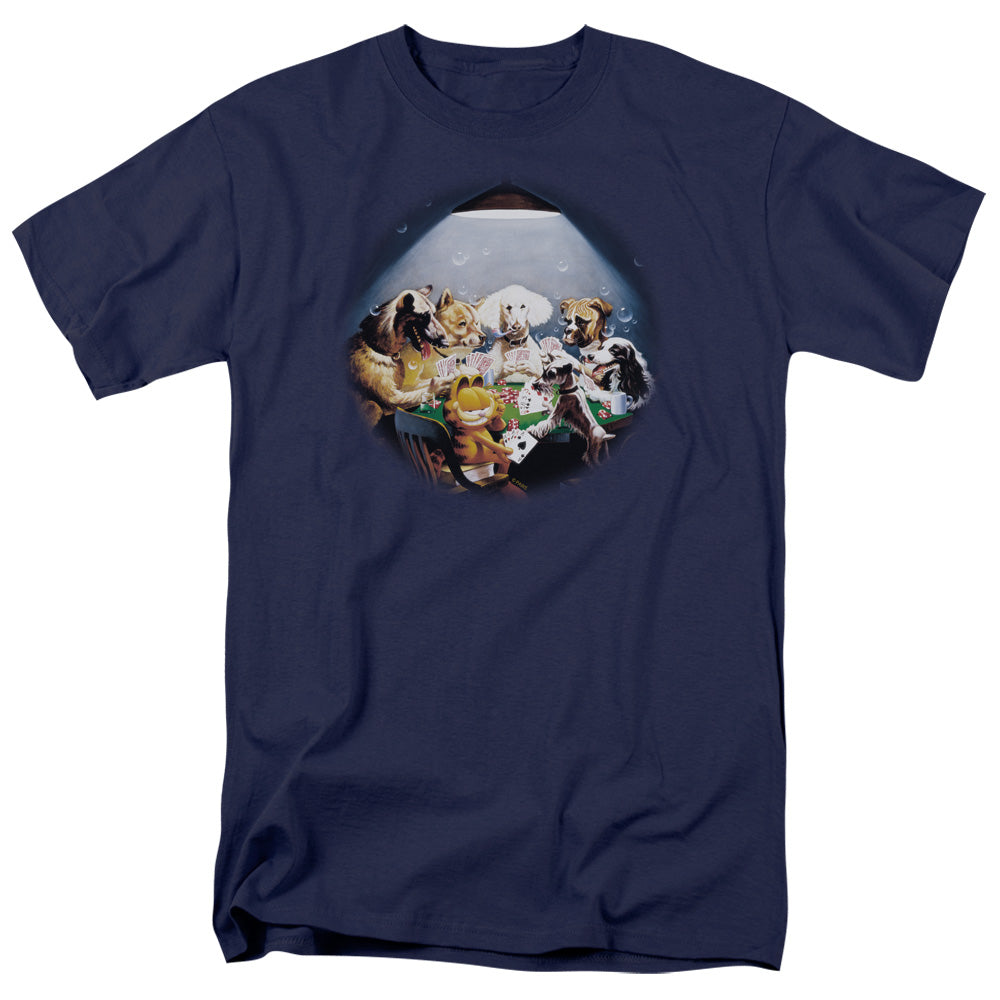 Garfield Playing With The Big Dogs Mens T Shirt Navy Officially Licensed