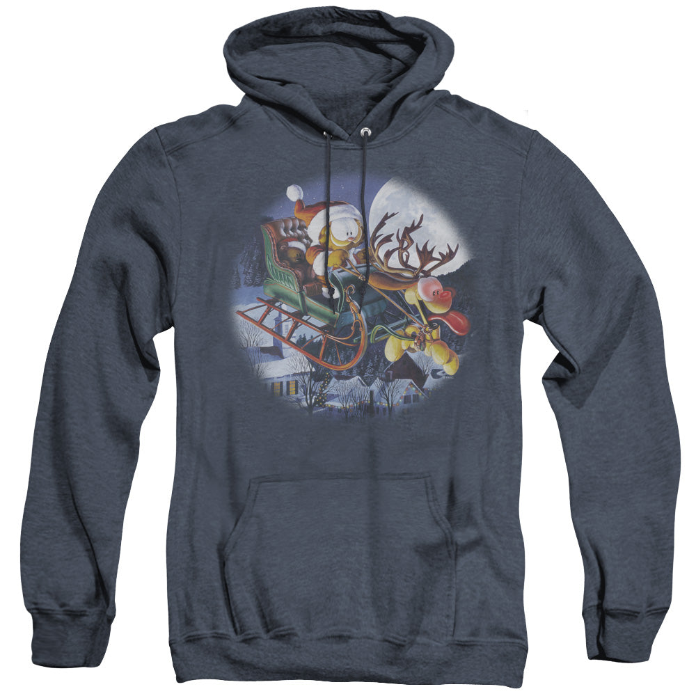Garfield Moonlight Ride Heather Mens Hoodie Navy