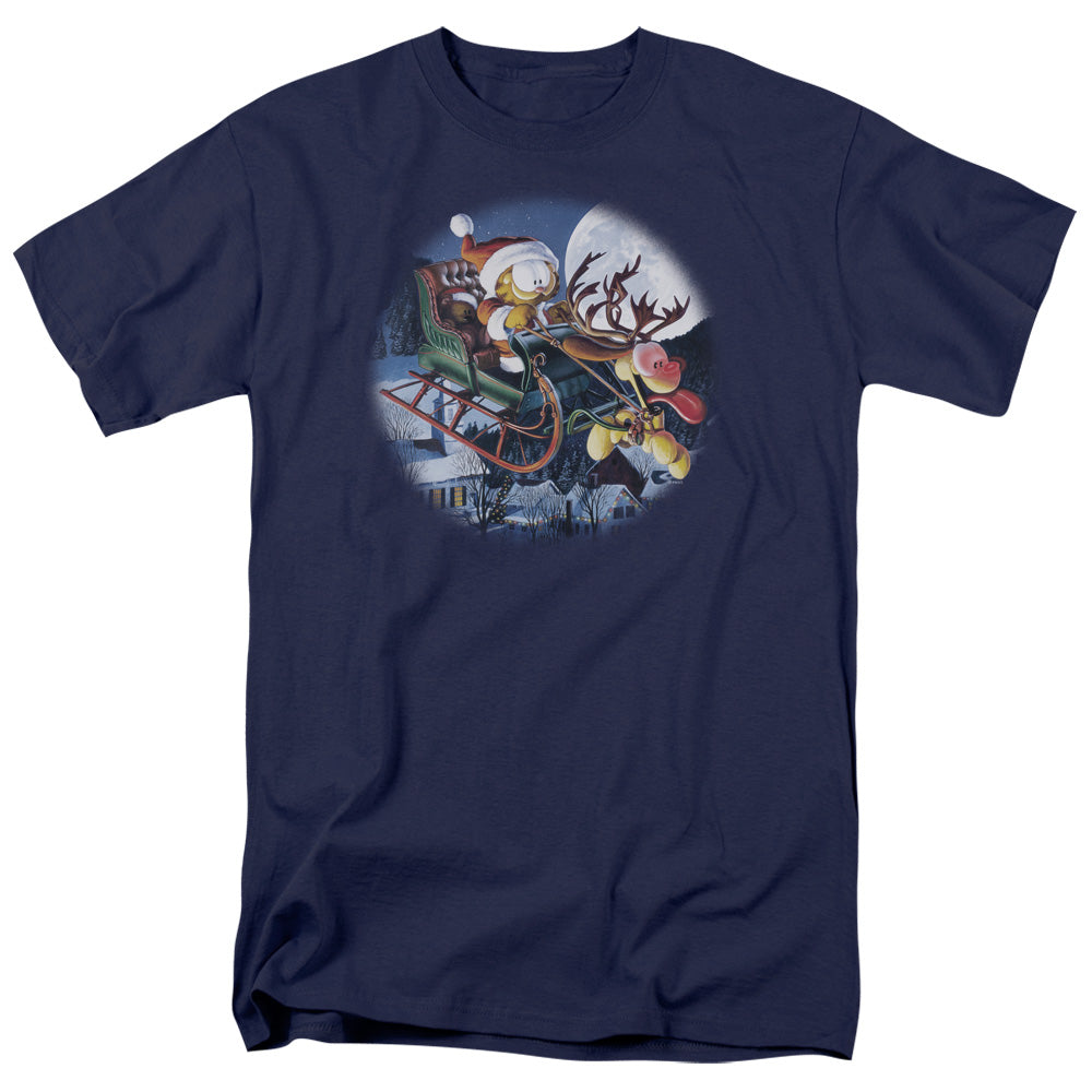 Garfield Moonlight Ride Mens T Shirt Navy Officially Licensed