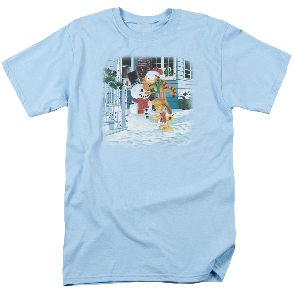 Garfield Snow Fun Mens T Shirt Light Blue Officially Licensed