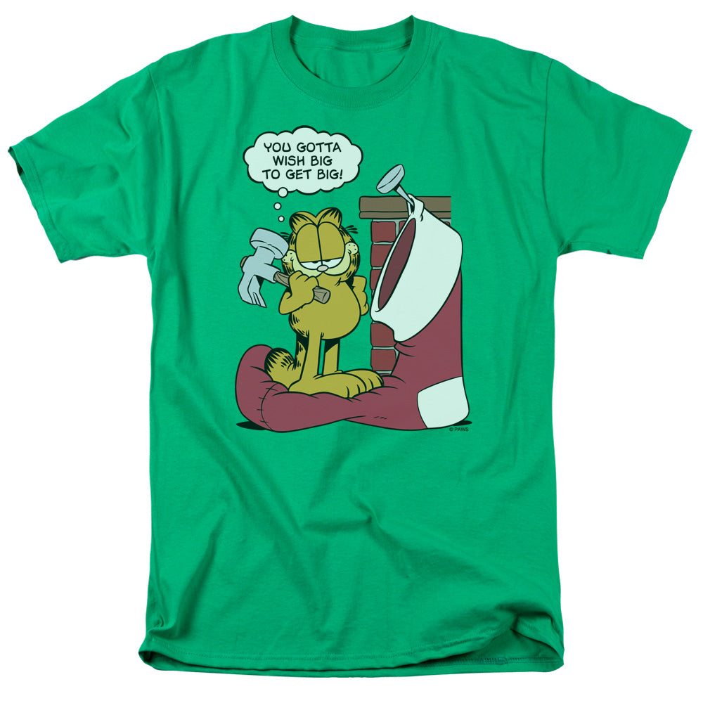 Garfield Wish Big Mens T Shirt Kelly Green Officially Licensed