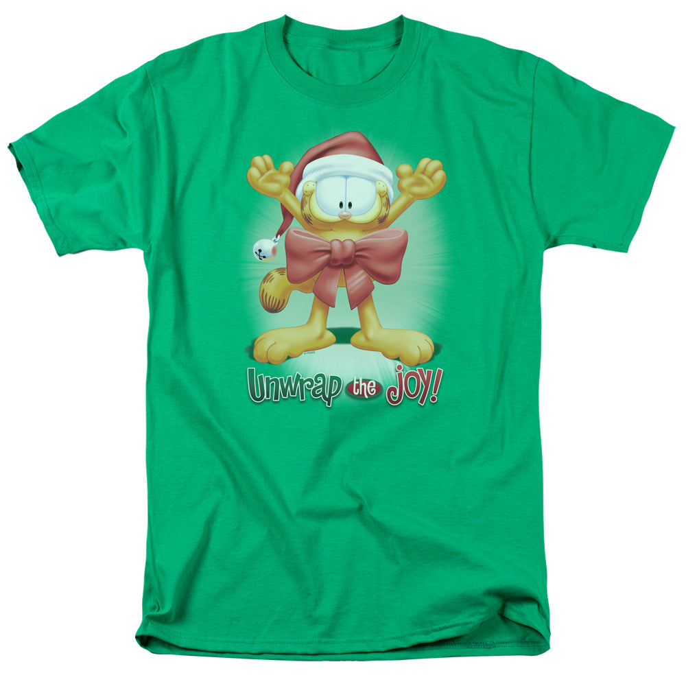 Garfield Unwrap The Joy! Mens T Shirt Kelly Green Officially Licensed