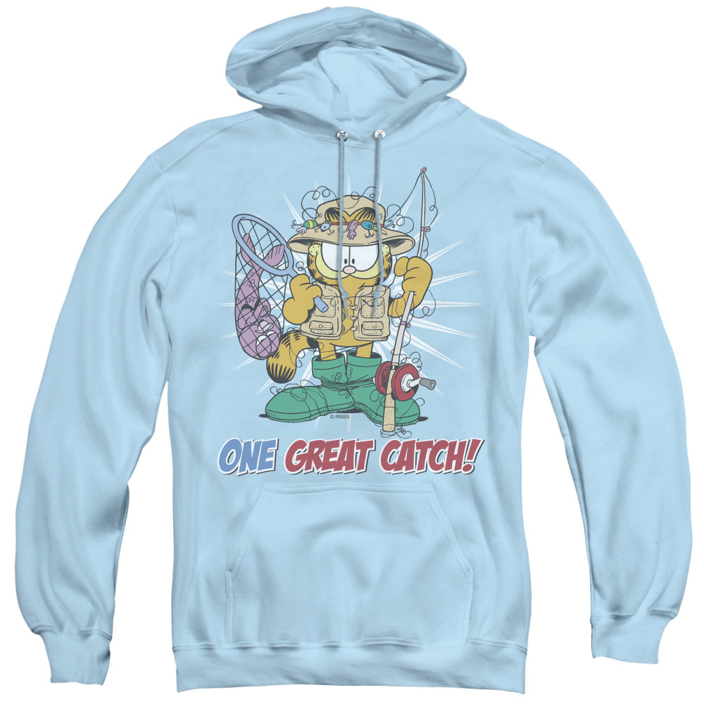 Garfield One Great Catch Mens Hoodie Light Blue
