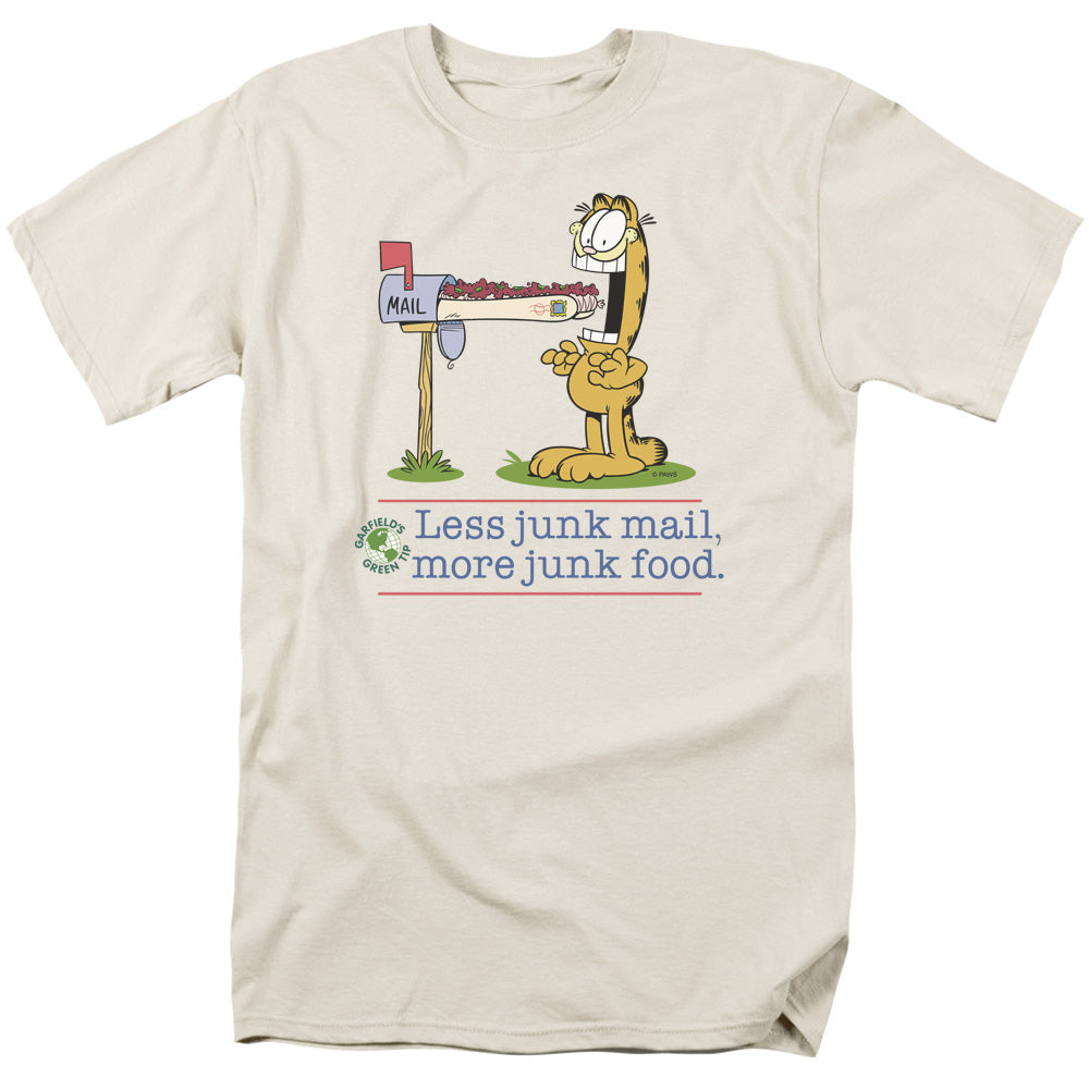 Garfield Less Junk Mail Mens T Shirt Cream Officially Licensed