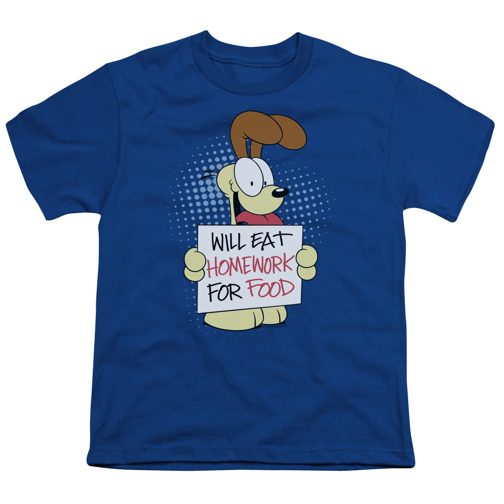 Garfield Will Eat Homework Kids Youth T Shirt Royal Blue