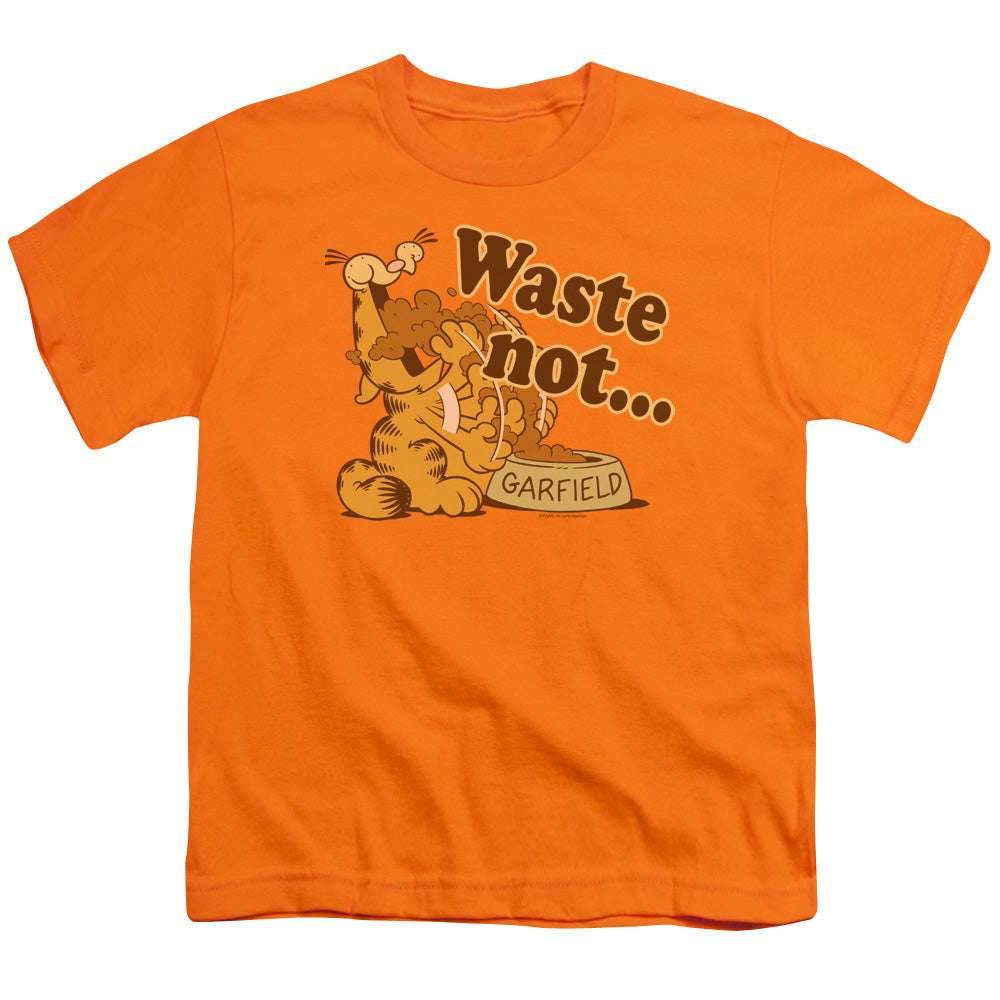 Garfield Waste Not Kids Youth T Shirt Orange