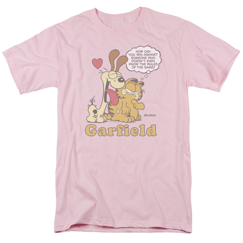 Garfield Cant Win Mens T Shirt Pink Officially Licensed