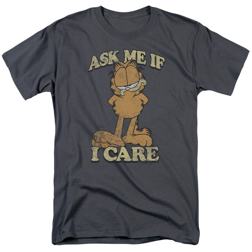 Garfield Ask Me Mens T Shirt Charcoal Officially Licensed