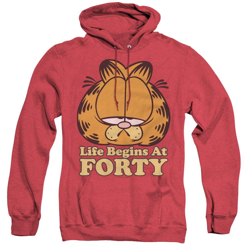 Garfield Life Begins At Forty Mens Heather Hoodie Red Officially Licensed