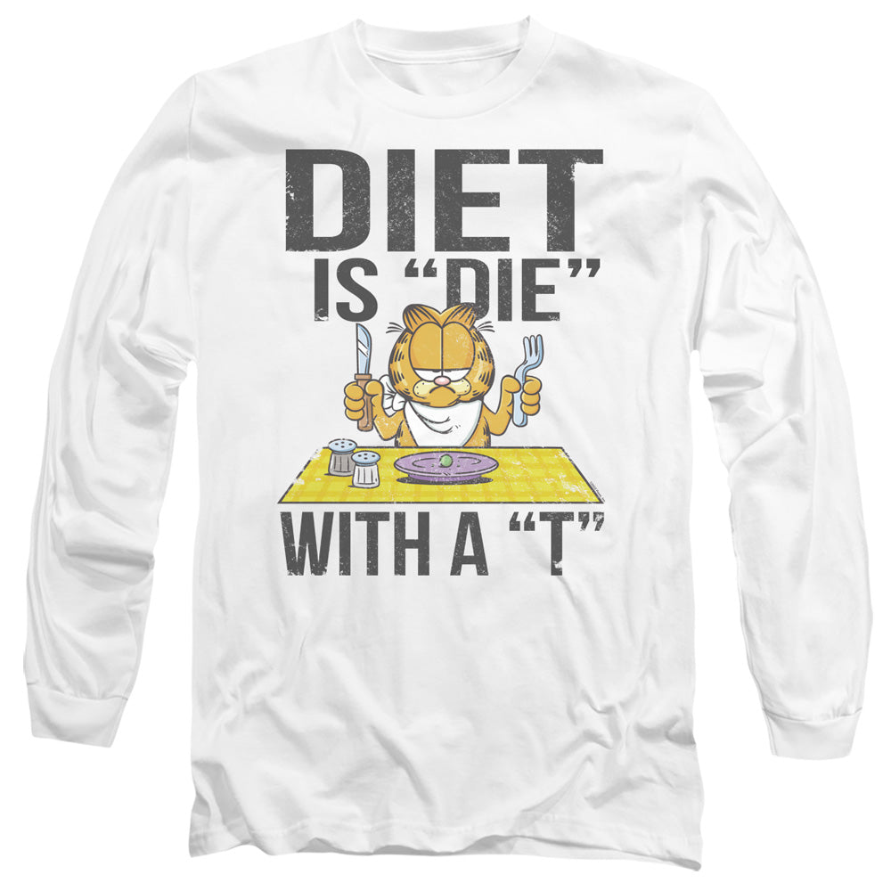 Garfield Diet Is Die With A T Mens Long Sleeve Shirt White Officially Licensed