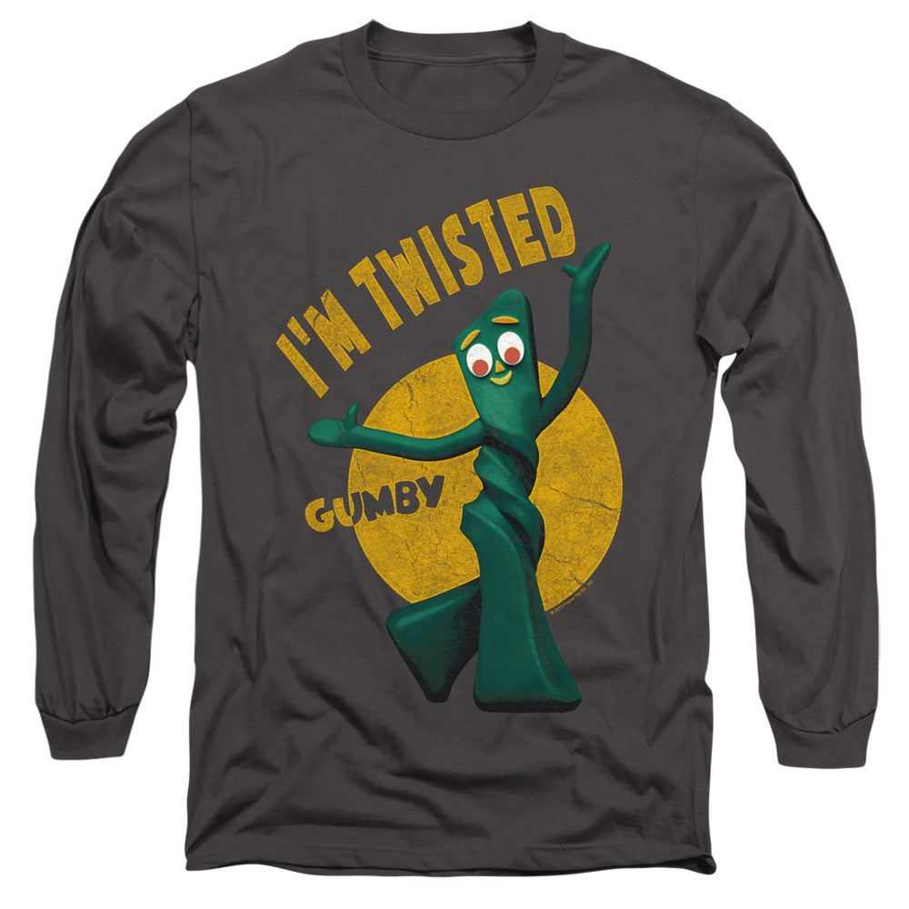 Gumby Twisted Mens Long Sleeve Shirt Charcoal Officially Licensed